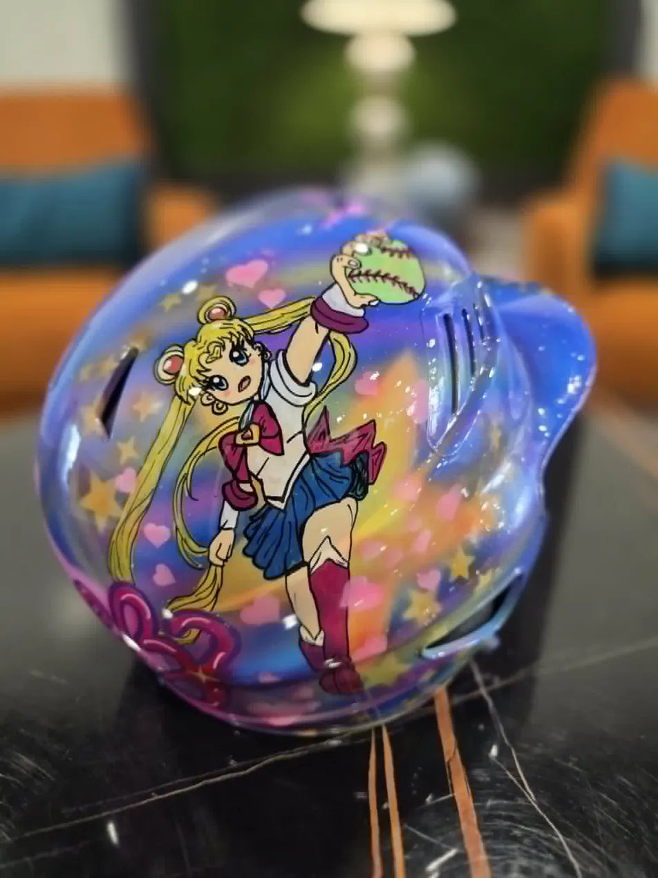 Custom Sailor Moon themed softball batting helmet